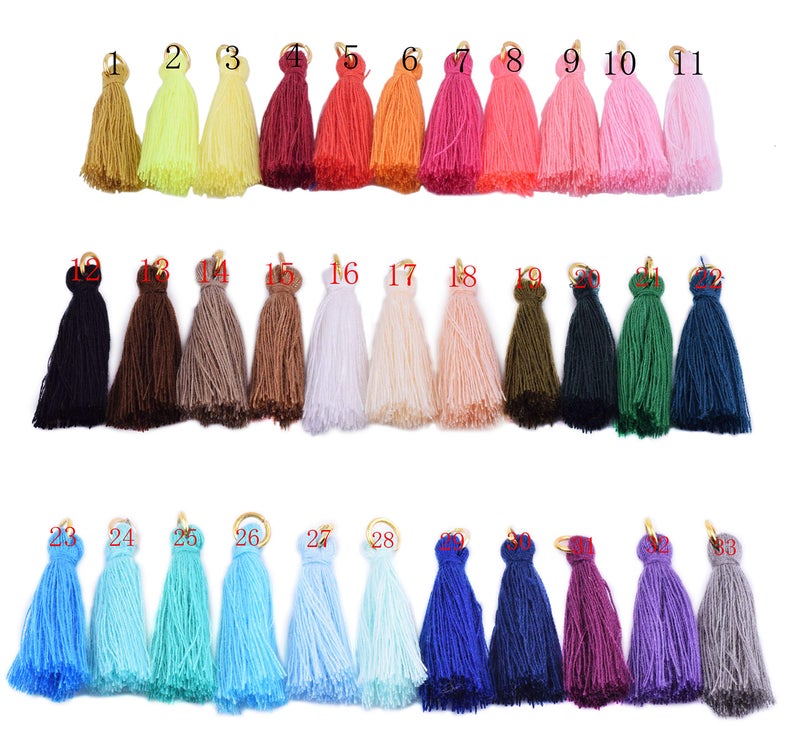KONMAY Mini Crafting Tassels with Golden Jump Ring, 50pcs Mixed 1.4 Inches Small Cotton Thread Tassels for Jewelry Making, Crafting, Bag Accessories, Decoration and DIY